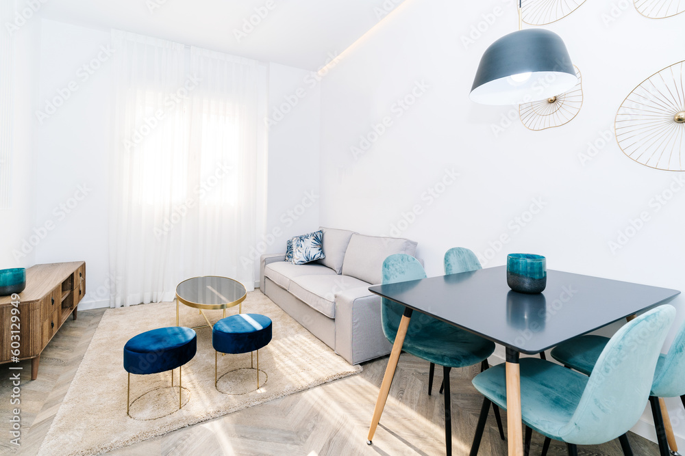 Interior of modern living room with sofa and dining table Stock Photo ...
