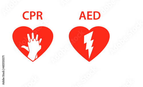 CPR and AED heart icon set. Clipart image isolated on white background