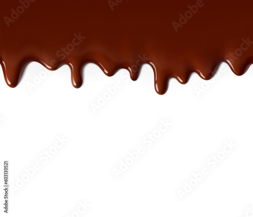 High realistic seamless melted chocolate drops. Vector illustration isolated on white background. Сan easily be used for different backgrounds. EPS10.