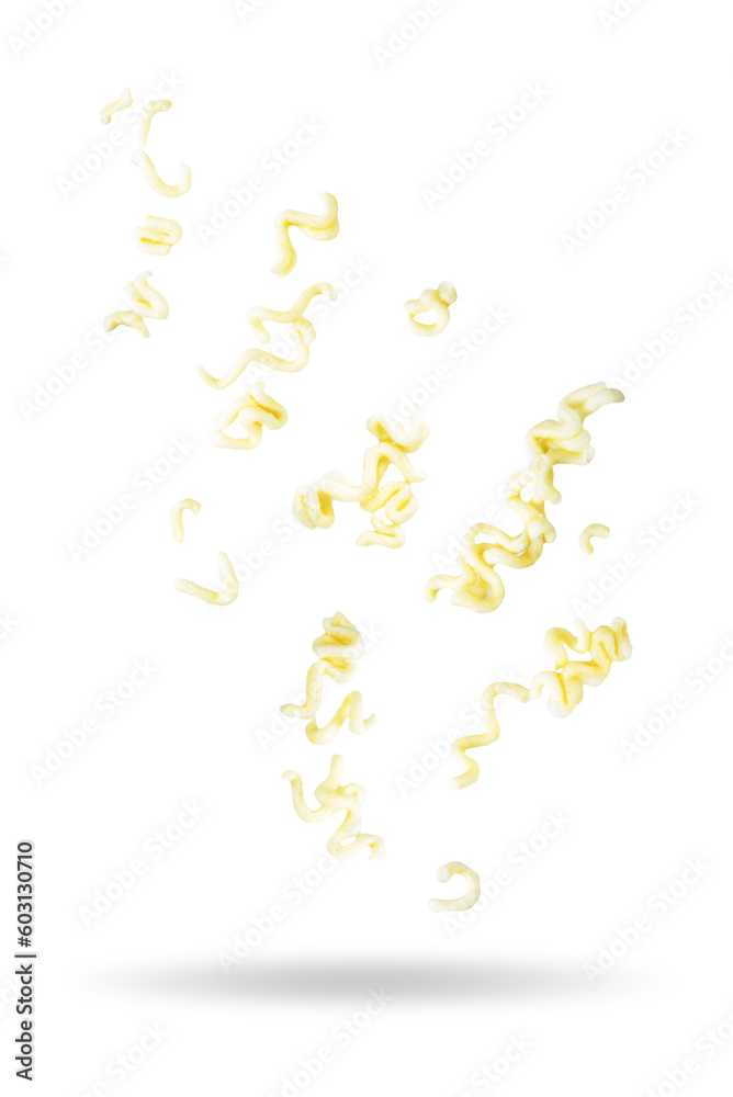 Dried ramen noodles on a white isolated background