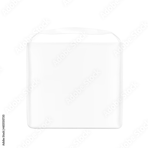Realistic stand bag with handle mockup. Front view. Vector illustration isolated on white background. Perfect for presentation diapers, pants, nappies, tissue, wipes, food etc. EPS10.	