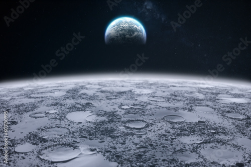 Cinematic planet earth view from the moon surface. photo