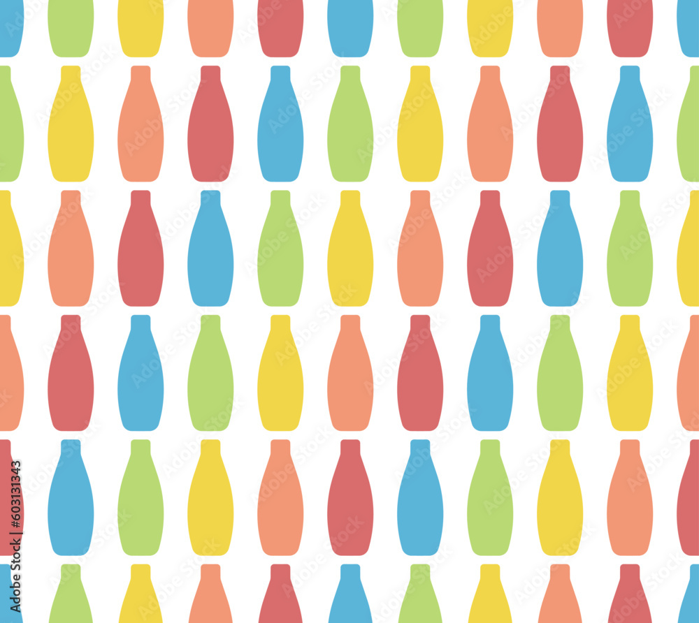 Seamless pattern of rainbow vases. Colored glass jars. Crystal Ware. Bright pattern on a white background. Vector illustration Seamless pattern of rainbow vases. Colored glass jars. Crystal Ware. Bright pattern on a white background. Vector illustration