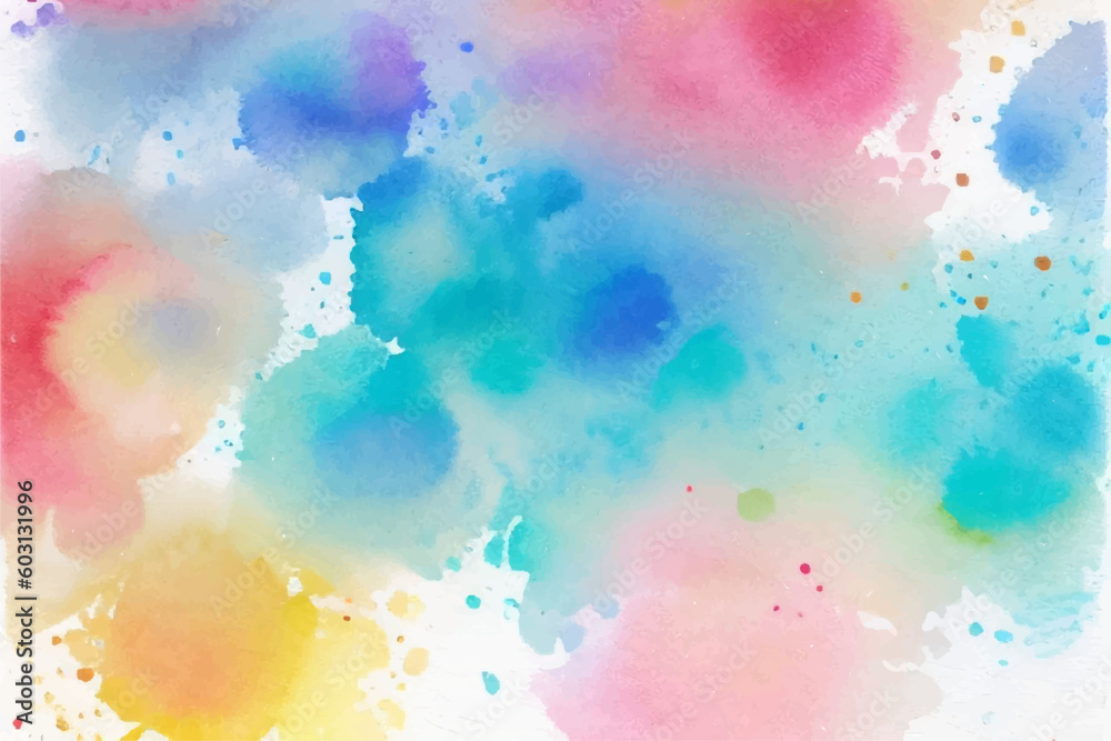 Artistic, abstract blue, red, yellow, violett, rainbow watercolor background with splashes with mist fog effect
