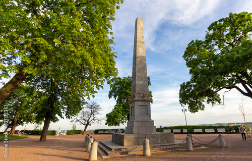 BRNO, CZECH REPUBLIC - May 2023: Obelisk unveiled in 1818 to commemorate the victory of the Austrian army