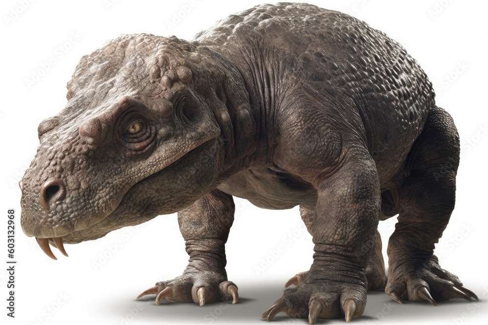 Fototapeta premium detailed and lifelike dinosaur on a plain white background Generative AI