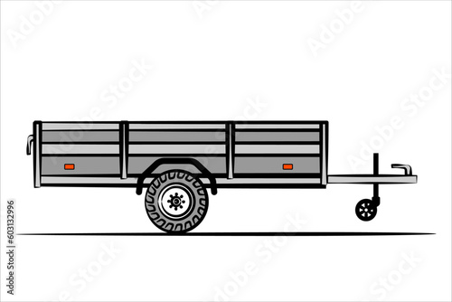 Open car trailer with awning. Side view. Vector illustration isolated on white background.