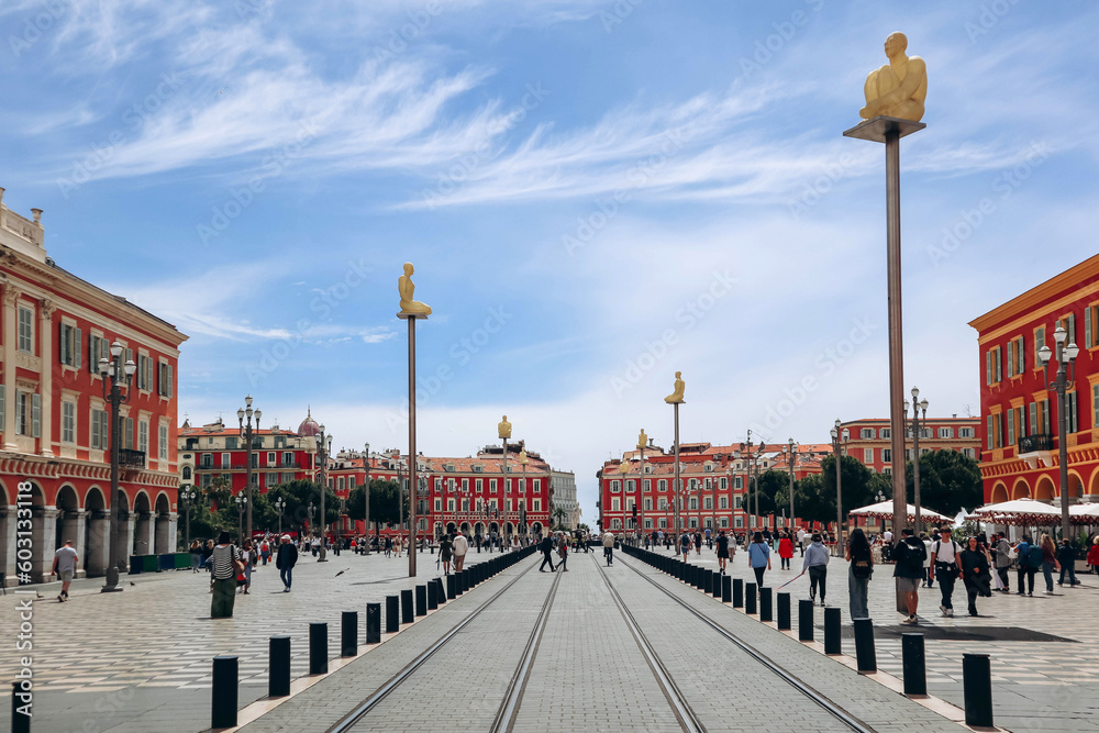 Nice, France - 15 May 2023: Place Massena in the center of Nice on a sunny day