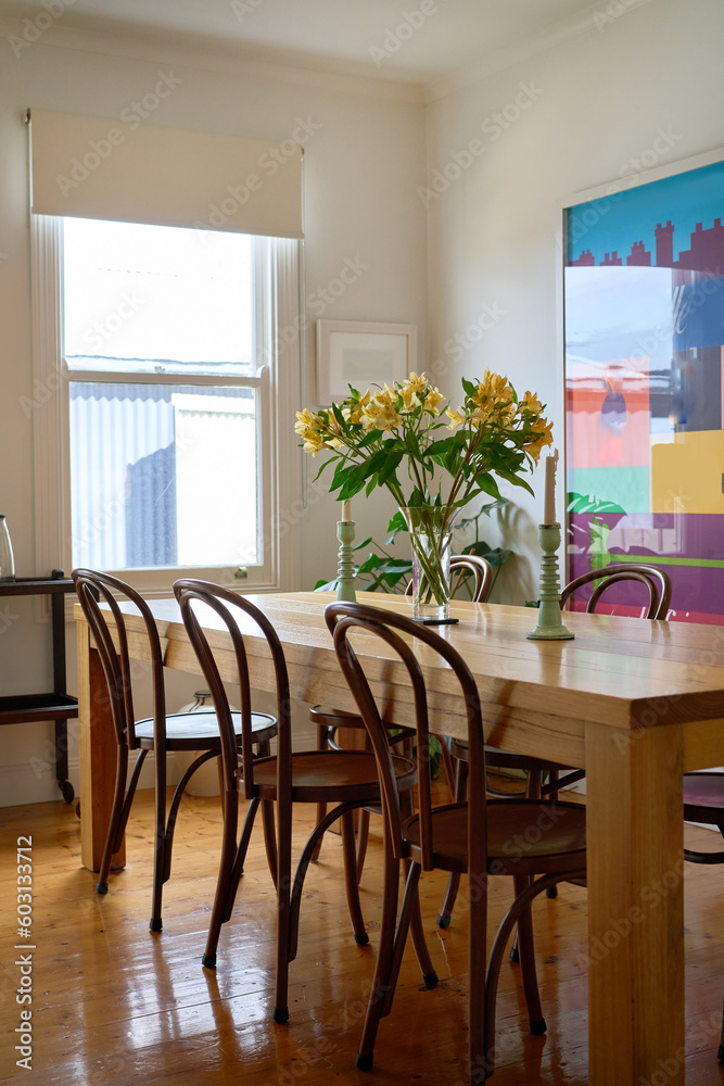 Dining room with timber table and chairs