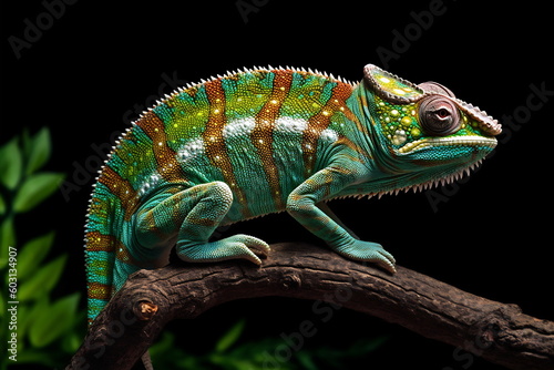 Lizard chameleon on black background Generative AI © Canvas Alchemy