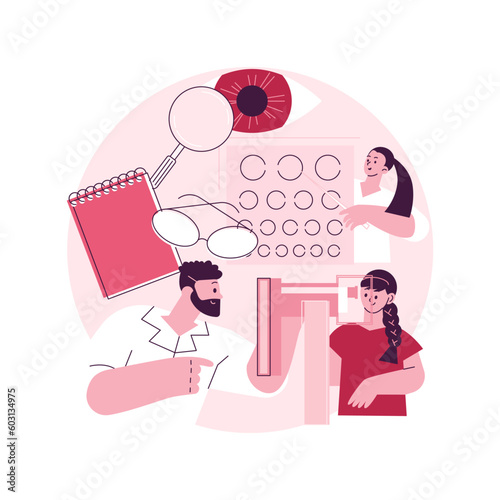 Vision screening abstract concept vector illustration. Vision test service, glasses prescription, eye disorder diagnostic, acuity testing, primary care in school, pediatric exam abstract metaphor.