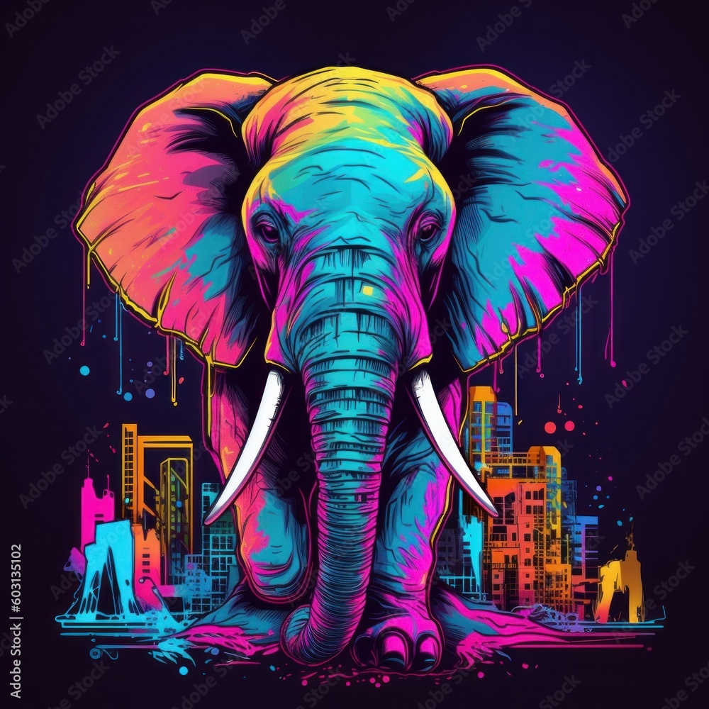 Obraz premium Grumpy Elephant in vivid colors - T-shirt print