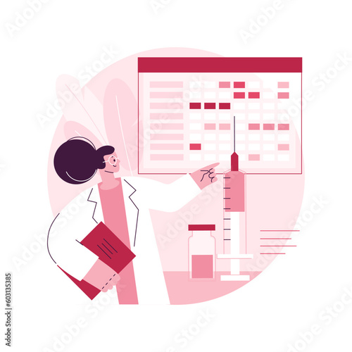 Immunization schedule abstract concept vector illustration. Prevention care schedule, infectious diseases prevention, children vaccination plan, adult immunization calendar abstract metaphor.