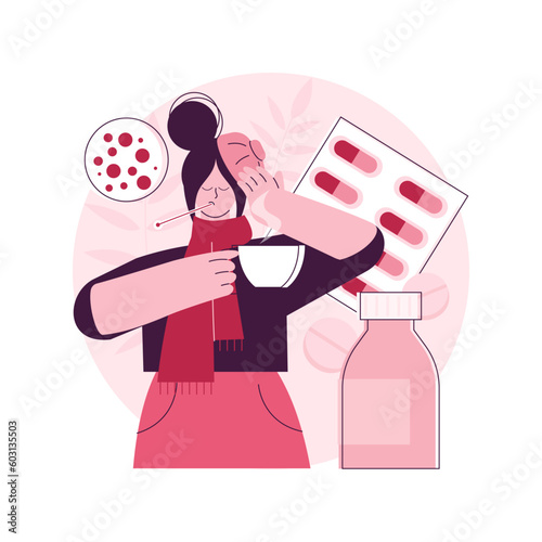 Seasonal Flu abstract concept vector illustration. Seasonal influenza virus, contagious respiratory illness, flu treatment recommendation, vaccination, acute infection symptoms abstract metaphor.