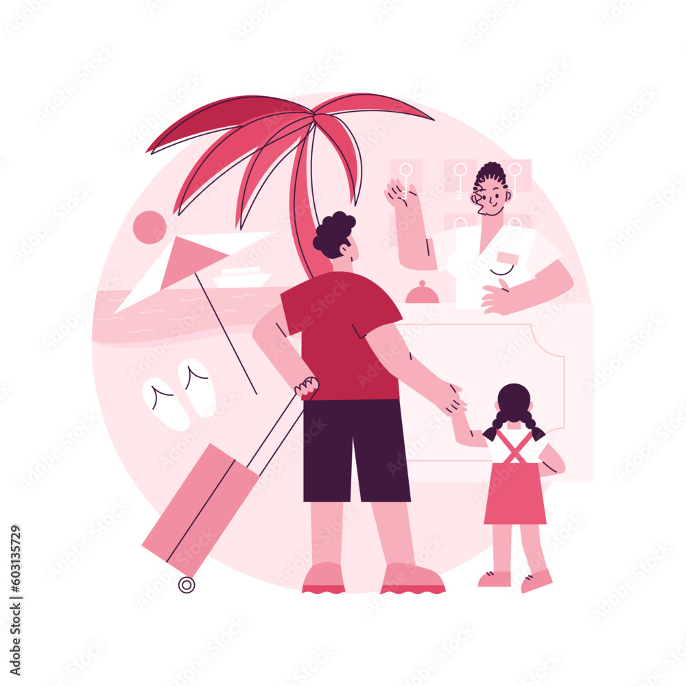 All-inclusive hotel abstract concept vector illustration. Hospitality resort, family vacation, beach bungalow, sea shore, summer season, room service, travel agency, check in abstract metaphor.