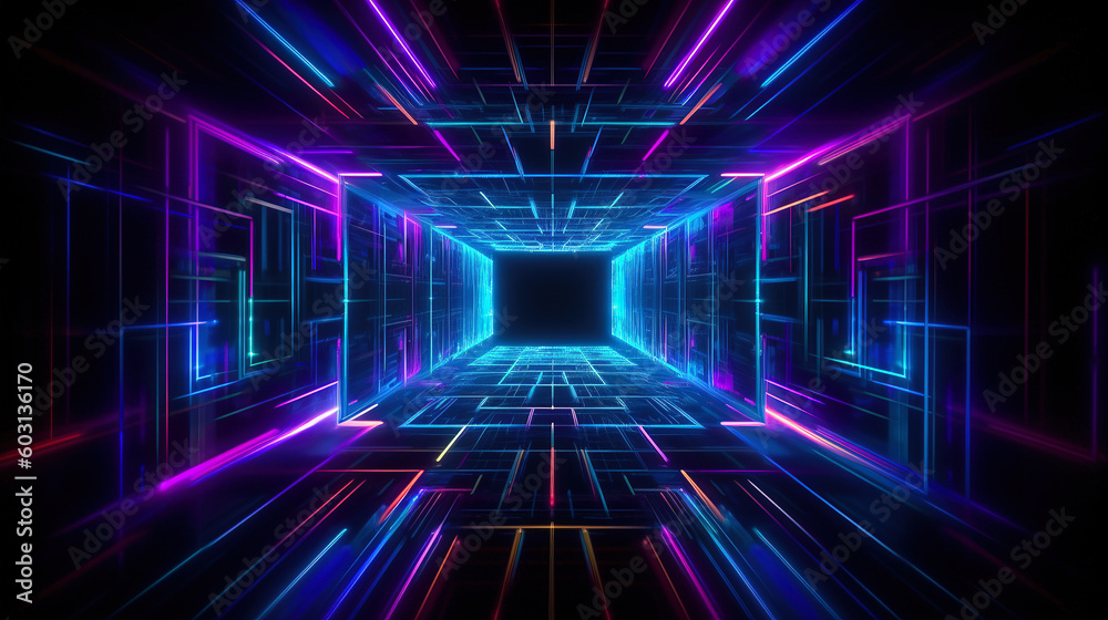 Fototapeta premium a dark neon background made up of blue and purple lights, Generative AI