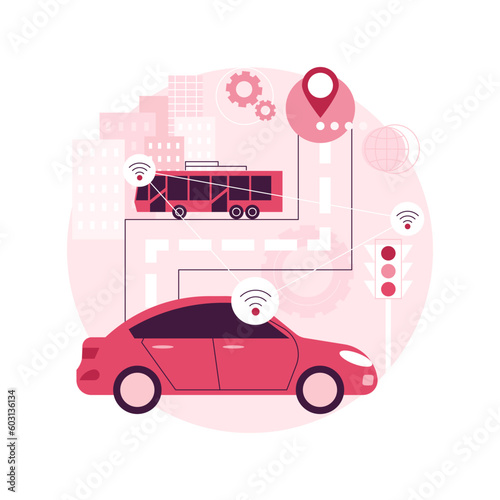 Intelligent transportation system abstract concept vector illustration. Traffic and parking management, smart city technology, road safety, travel information, public transport abstract metaphor.
