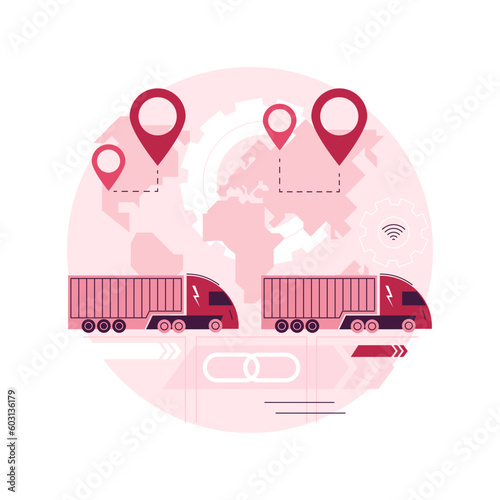 Truck platooning abstract concept vector illustration. Autonomous driving, modern logistics technology, connectivity, electric truck, driverless vehicle, automated highway abstract metaphor.
