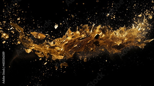 Gold Glitter Dust Scattered on Black Background  created with Generative AI