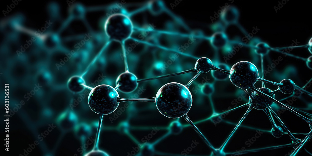 network of blue metal balls on a black background, in the style of focus on materials, dark green and gray, scientific diagrams, Generative AI network of blue metal balls on a black background, in the style of focus on materials, dark green and gray, scientific diagrams, Generative AI