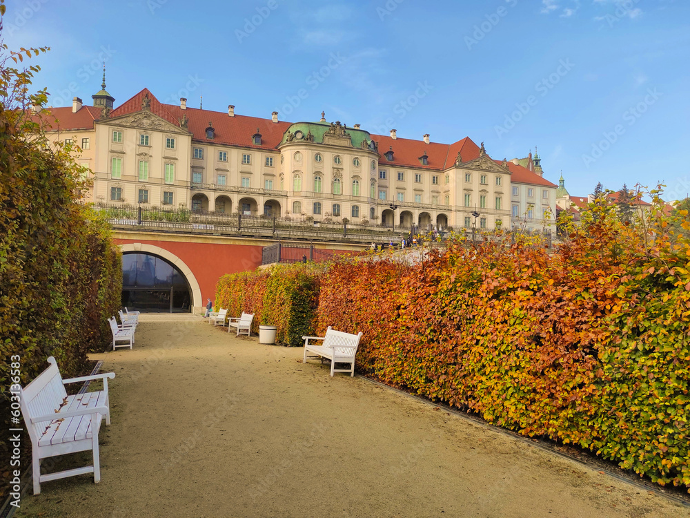 WARSAW, POLAND - October 26 2022: View of the royal castle. King palace park, tourist attraction in Warsaw, Poland