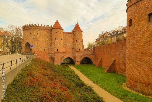 WARSAW, POLAND - October 26 2022: Barbican fortress in the historic center of Warsaw. Poland