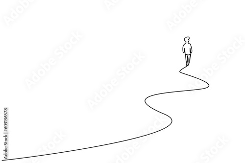 man walking far away on the road outside in nature back behind rear line art