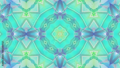 3d render. Abstract background simmetrical 3d liquid pattern with bright gradient color transition. Liquid kaleidoscope with viscous liquid waves and glitter on surface. Wavy pattern