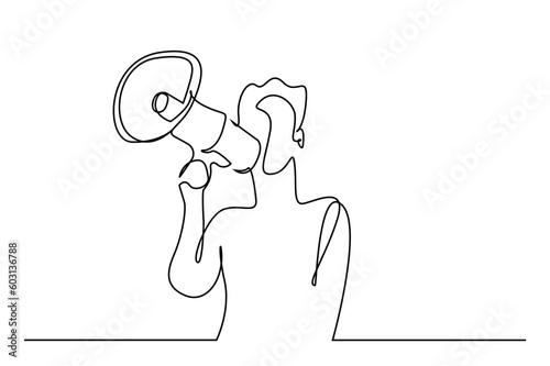 young man megaphone holding advertising shout line art