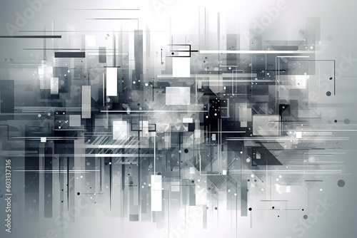 a digital abstract background of squares, in the style of haunting structures, light silver and dark navy, cityscape abstraction, precisionist lines and shapes, busy compositions, Generative AI