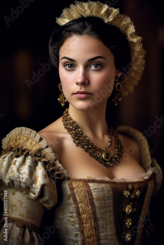 Beautiful woman with renaissance dress. Generative AI