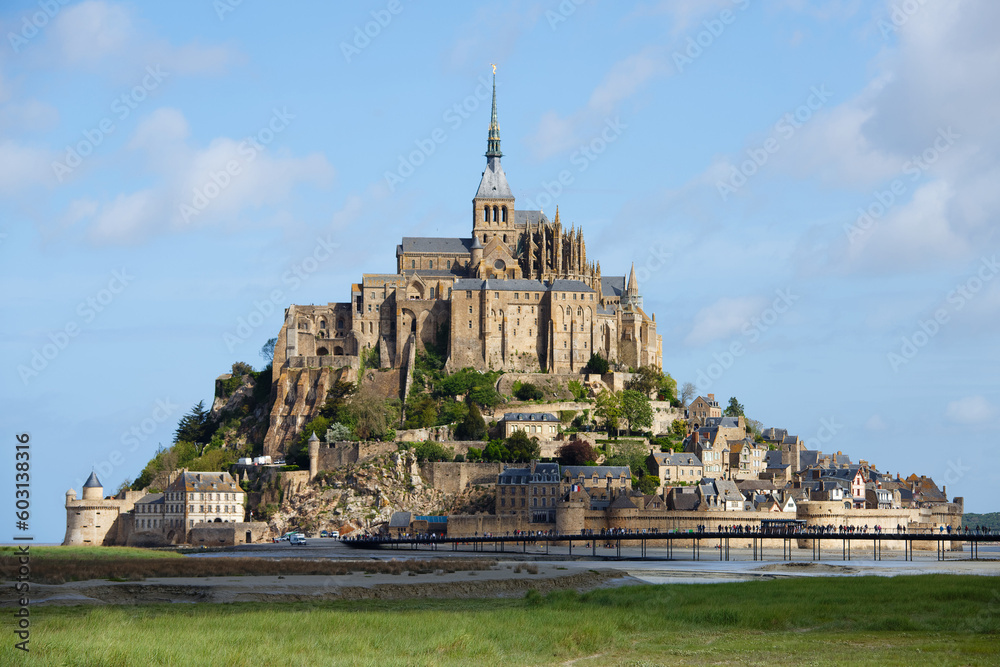 The Mont Saint-Michel tidal island, situated in France on the limit between Normandy and Brittany, France.