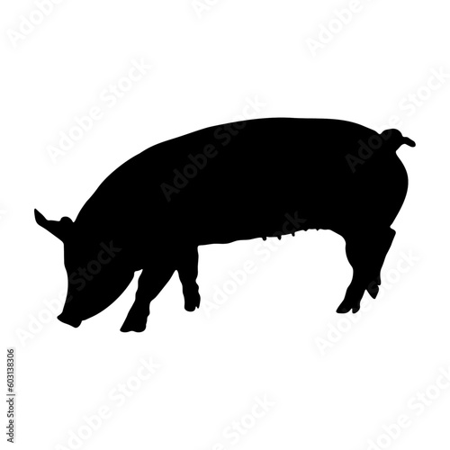 silhouette of a pig, pig, piglet, black silhouette on a white background, farm, farm, nature, house,  factory, glade