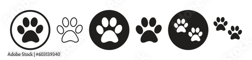 Paw print icon set , Dog or cat paw vector icon ,  Dog footprint sign ,