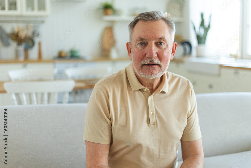 Confident stylish middle aged senior man at home. Older mature 70s man smiling. Happy attractive senior beard grandfather looking camera close up face headshot portrait. Happy people Confident stylish middle aged senior man at home. Older mature 70s man smiling. Happy attractive senior beard grandfather looking camera close up face headshot portrait. Happy people