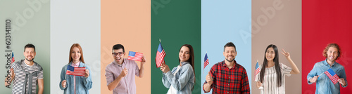 Many people with USA flags ...