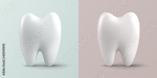 Vector 3d Realistic Tooth. Dental Inspection Banner  Plackard. Tooth Icon Closeup. Medical  Dentist Design Template. Dental Health Concept