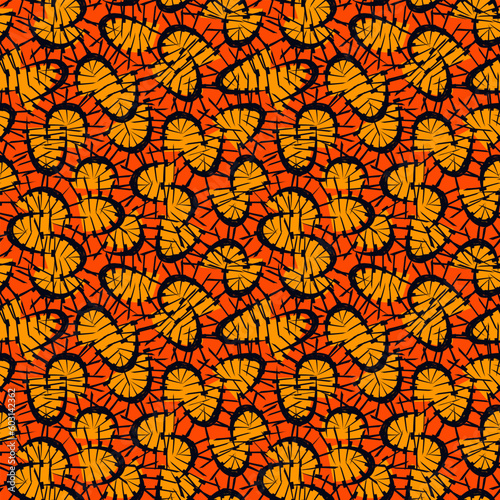African style seamless pattern. Bright ethnic, tribal ornament. Floral motif ornamental background. Ankara wax inspired fabric, cloth, textile print, digital paper