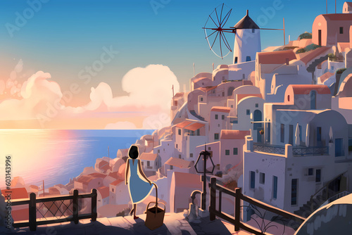 Illustration of beautiful view of Santorini  Greece