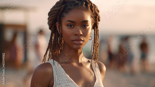 Beautiful young afro caribbean woman. Image Generative AI.