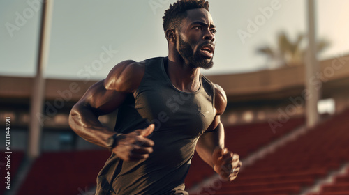 Afro sport man training in a stadium.  Image Generative AI.