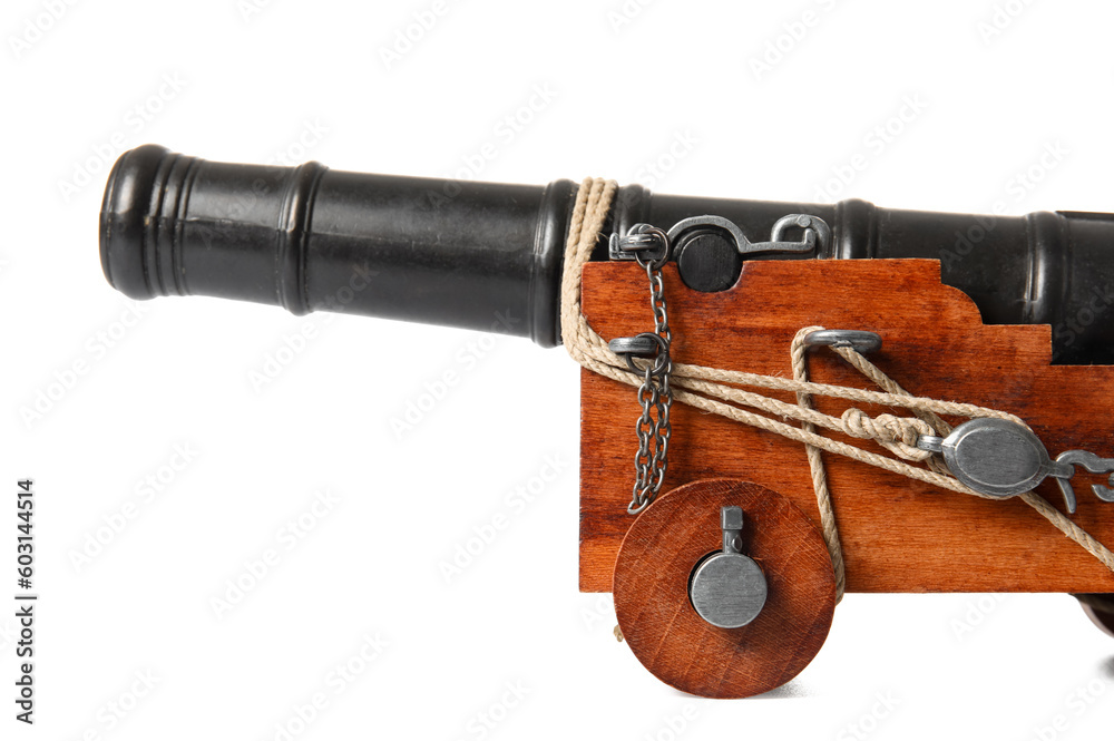 Toy model of cannon isolated on white background, closeup Toy model of cannon isolated on white background, closeup