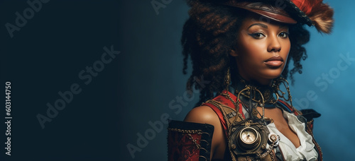 portrait of a girl in steampunk fashion style.  Image Generative AI.
