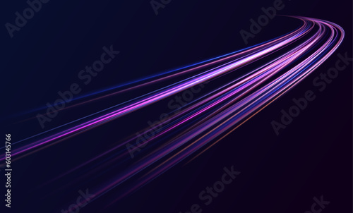Futuristic neon light line trails. bright sparkling background. Abstract wavy line of light with a transparent background, isolated and easy to edit.