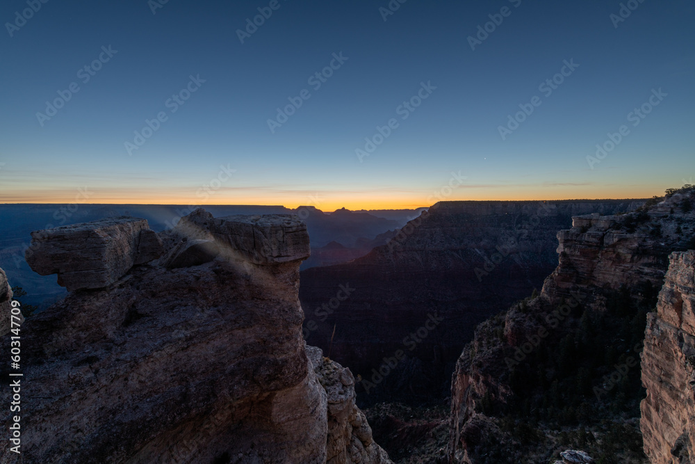 Sunrise at the Grand Canyon National Park in Arizona silhouette layers