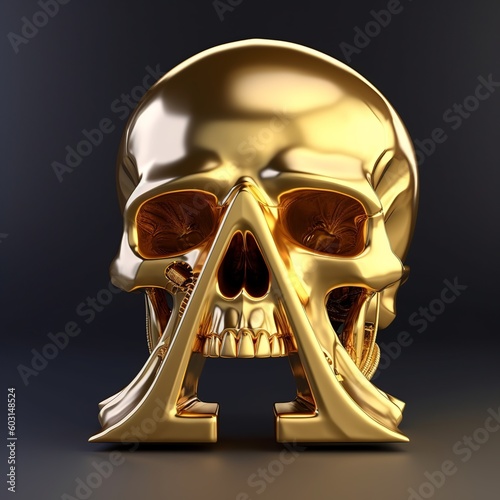 alphabet, skull, letter, number, 3d, font, symbol, four, 4, text, a, metal, sign, gold, illustration, abc, design, type, icon, metallic, character, golden, digit, typography, shiny, generative ai