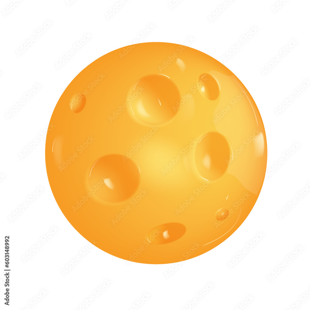 Full Moon yellow colors. Abstract planet with craters. Sphere ball moon shape. Realistic 3d design element In plastic cartoon style. Icon isolated on white background. vector illustration Full Moon yellow colors. Abstract planet with craters. Sphere ball moon shape. Realistic 3d design element In plastic cartoon style. Icon isolated on white background. vector illustration