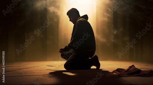 Slika na platnu Man Praying silhouette. Generative AI