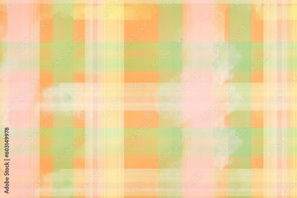 Fototapeta premium bright pastel summer orange and green tartan plaid watercolor background