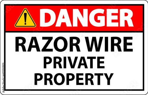 Danger Sign Razor Wire  Private Property Sign